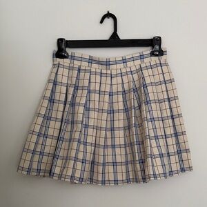 Chic Plaid Skater Skirt in Blue and Cream